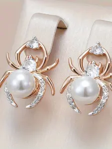 Fashion Spider Design Faux Pearl Decorated Earrings Set, Artificial Gemstone Decor Earrings for Women, Trendy All-match & Exquisite Jewelry for Birthday Gift