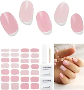 Semi Cured Gel Nail Strips, 28 pcs UV Gel Nail Stickers Full Nails Wraps for Women Home DIY Nails Art, UV Light Required(Cherry Pink)