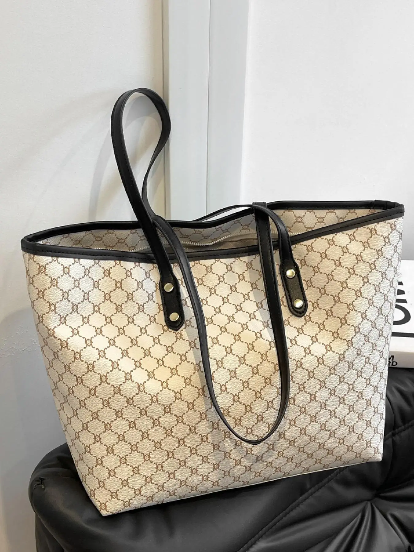 Women's Fashionable Contrast Binding Design Shoulder Bag, Casual Large Capacity Tote Bag for Work & Daily Used, Trendy All-match Bag for Commuters and