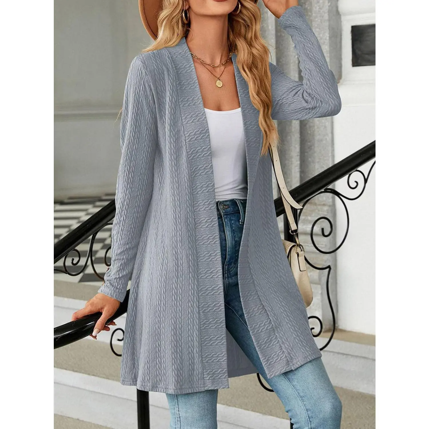 Open Front Long Sleeve Cardigan