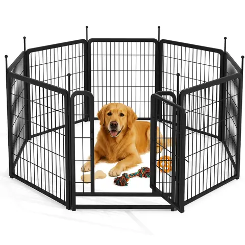 DKLGG Durable Iron Puppy Exercise Pen - 8-Panel 31'' H Collapsible and Portable Enclosure (26.3'' W) with Rust-Resist Coat, Rounded-Top Bars, Easy-Locking, Rug-Safe Design for Small Dogs, RV Camping Travel & Easy Storage