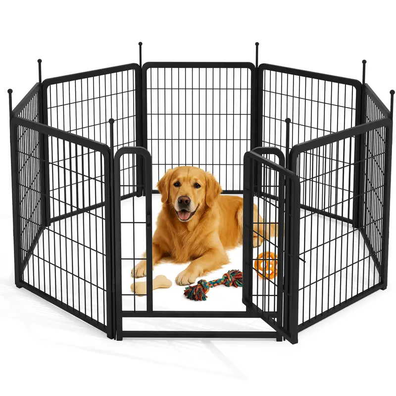 DKLGG Durable Iron Puppy Exercise Pen - 8-Panel 31'' H Collapsible and Portable Enclosure (26.3'' W) with Rust-Resist Coat, Rounded-Top Bars, Easy-Locking, Rug-Safe Design for Small Dogs, RV Camping Travel & Easy Storage