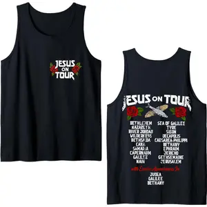 Jesus On Tour Faith Tank Top, Christian Worship Graphic Sleeveless Shirt, Gospel Message Streetwear Aesthetic Summer Top, Spiritual Savior Inspired Muscle Tee, Religious Believer Tank Top