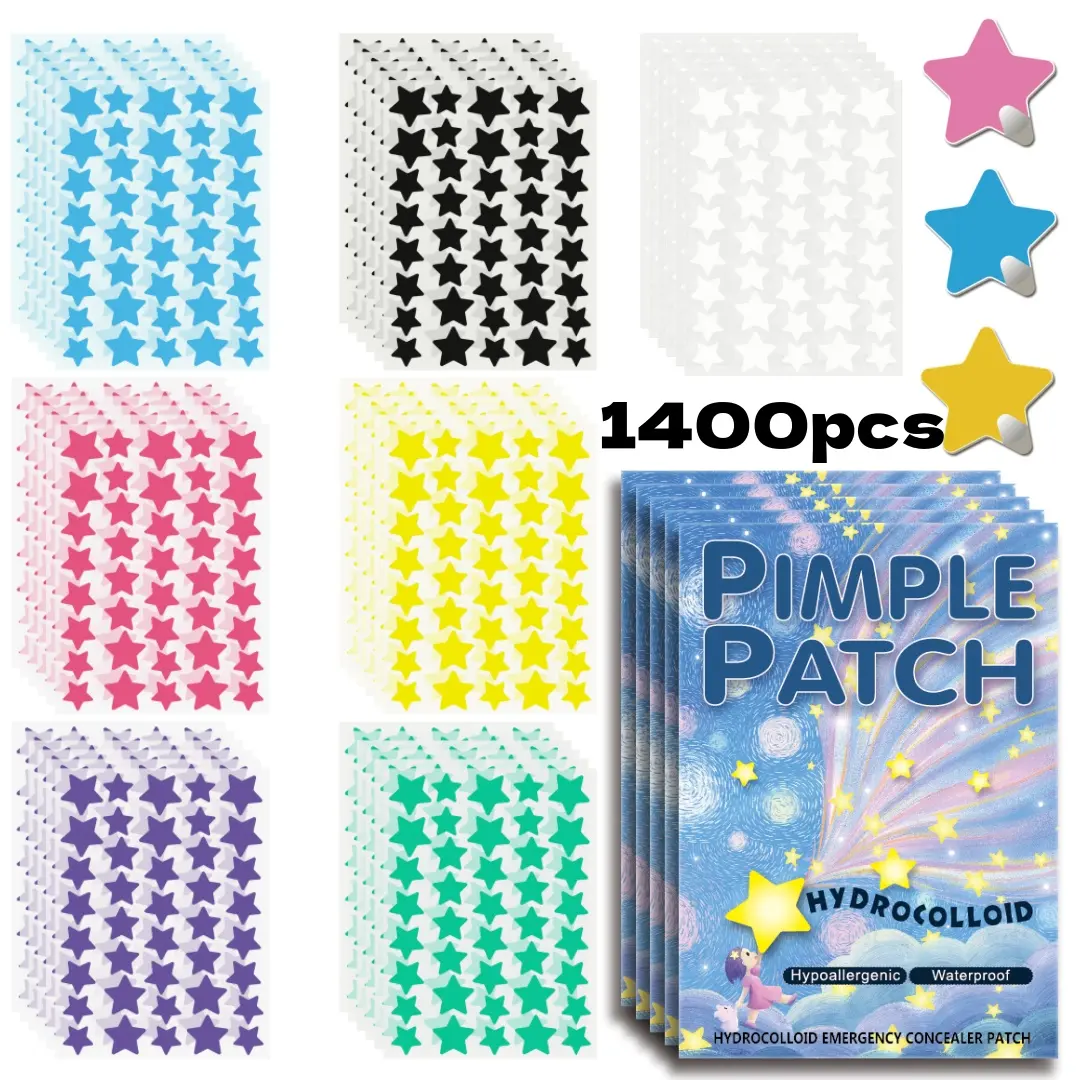 1400 Pcs Star Shaped Acne Stickers, Hydrocolloid Absorbing Cover, Tea Tree Oil, Cute Facial Acne Patch, Acne Pimple Patch, Blemish Patches, Blemish Relief Care, Single Pack, Acne Clearing Products