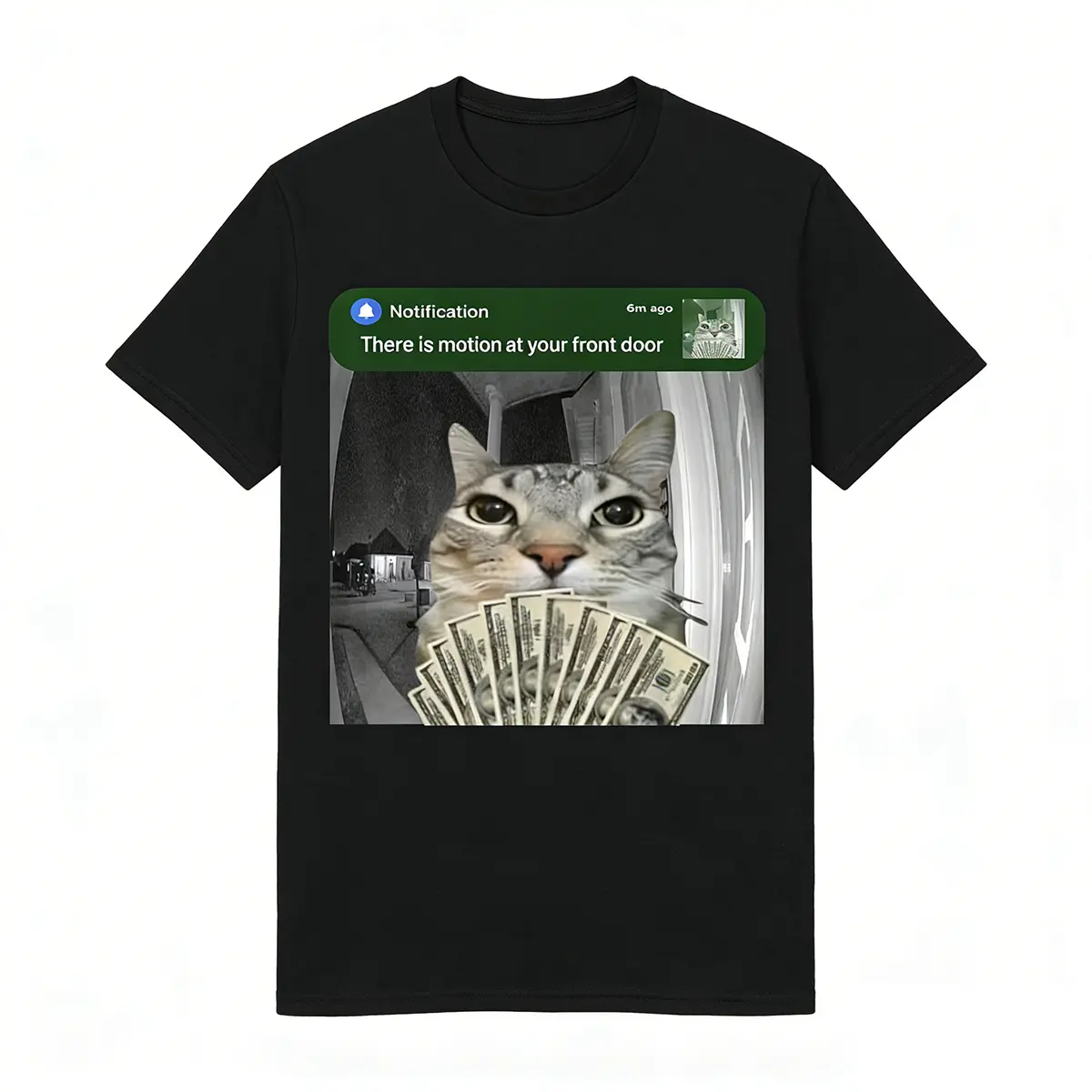 Men's Unisex Cotton Streetwear Short Sleeve Breathable T-Shirt - Funny Cat Meme Ring Doorbell Tee, "There Is Motion At Your Front Door" for Cat Owners, Gym, Casual