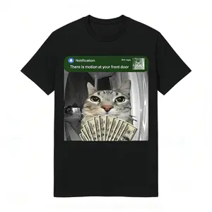 Funny Ring Doorbell Cat Meme Short Sleeve T-Shirt 'There Is Motion At Your Front Door' - Viral Meme Tee For Cat Owners