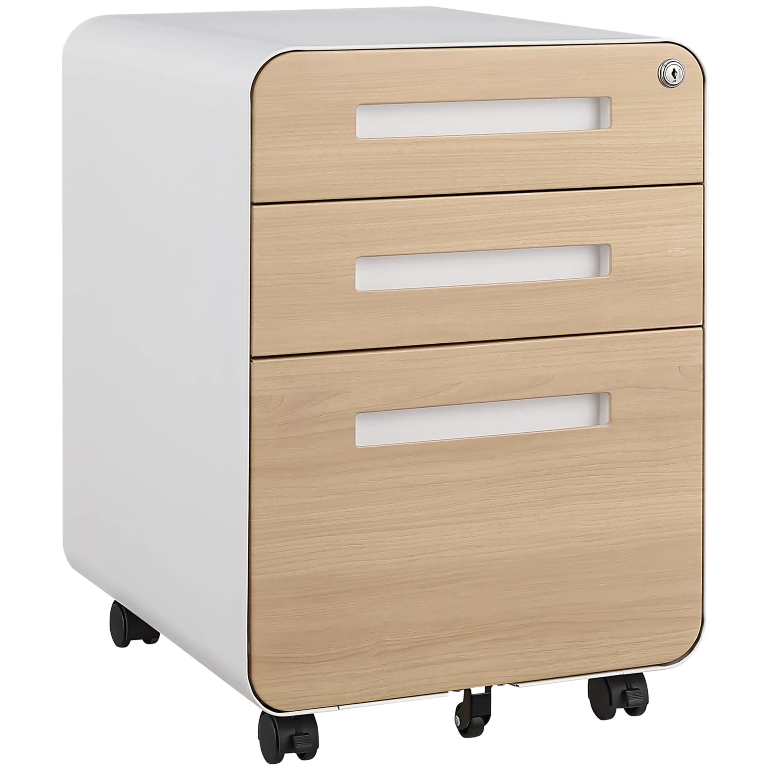 Garvee 3 Drawer File Cabinet with Lock, Fully Assembled | Under Desk Mobile Metal Filing Cabinet for Home Office, 5 Wheel Anti-Tilt Rolling File Cabinets for A4/Letter/Legal Size
