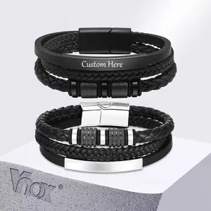 Men's Personalized Braided Bracelet Handmade Three-Strand Braid Bracelet Custom Name Text Jewelry Gift