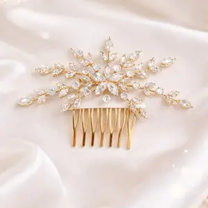 Flower Crystal Bride Wedding Hair Comb, Hair Accessories with Stone Bridal Side Comb Headpiece for Women