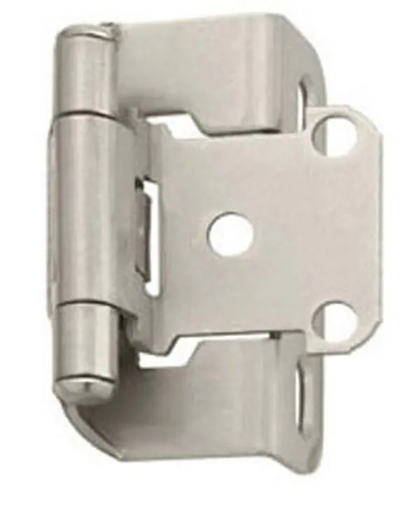 A07550 G10 Amerock Decorative Half-Wrap Self-Closing Cabinet Door Hinges - 0.5 in. Overlay, Satin Nickel, Pair