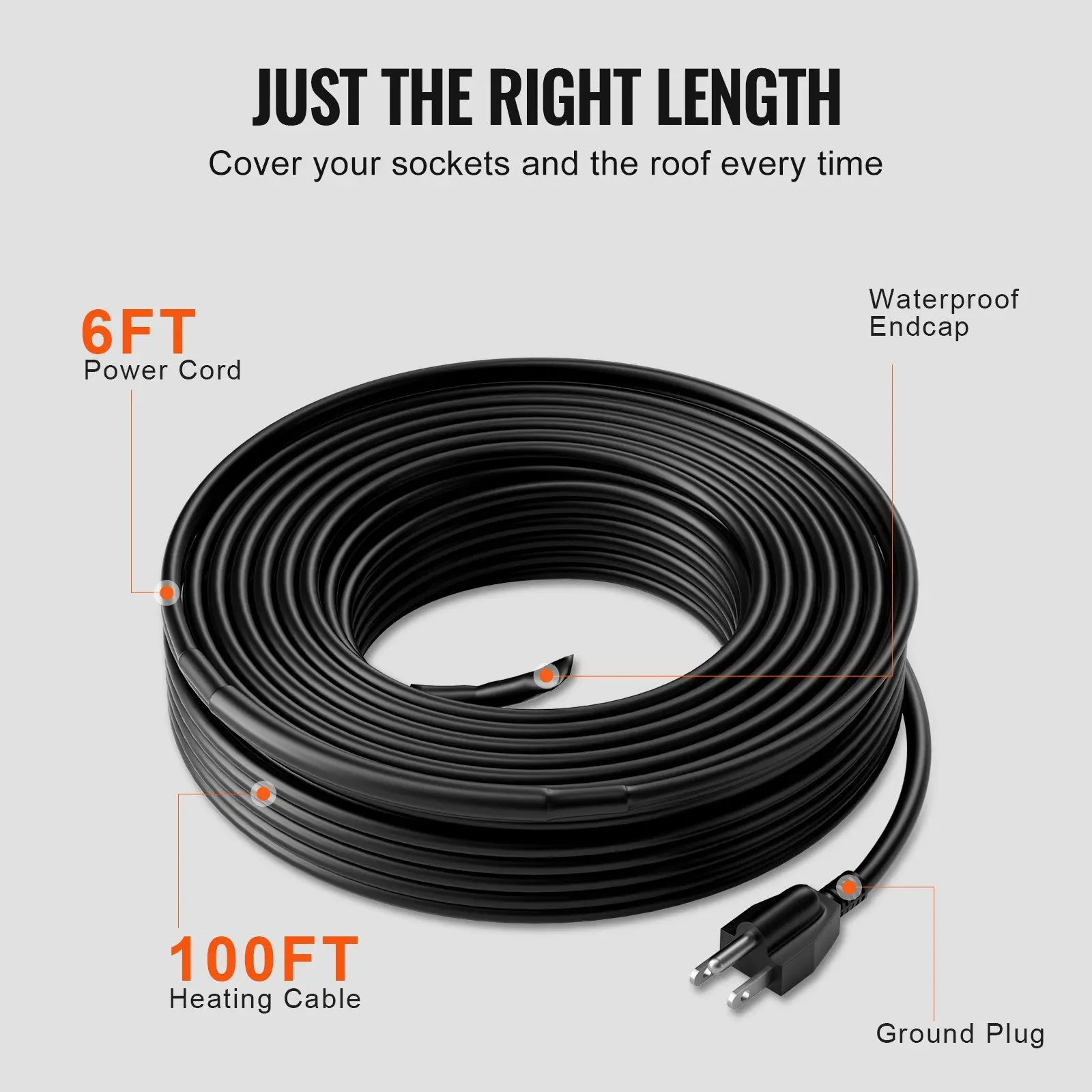 VEVOR Self-Regulating Pipe Heating Cable 100FT 5W/FT Heat Tape for ...