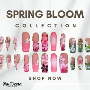 NailVesta SPRING BLOOM COLLECTION – 100% Handcrafted 3D Press-On Nails | Reusable, Long-Lasting, Salon-Quality