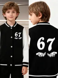 Minimalist Retro Style. 67 Digital Print Boys' And Girls' Spring/Autumn New Trendy Baseball-Style Cardigan Jackets. Fashionable, Casual, Comfortable, Suitable For Daily Use And Outdoor Activities. Ideal Gift Choice.