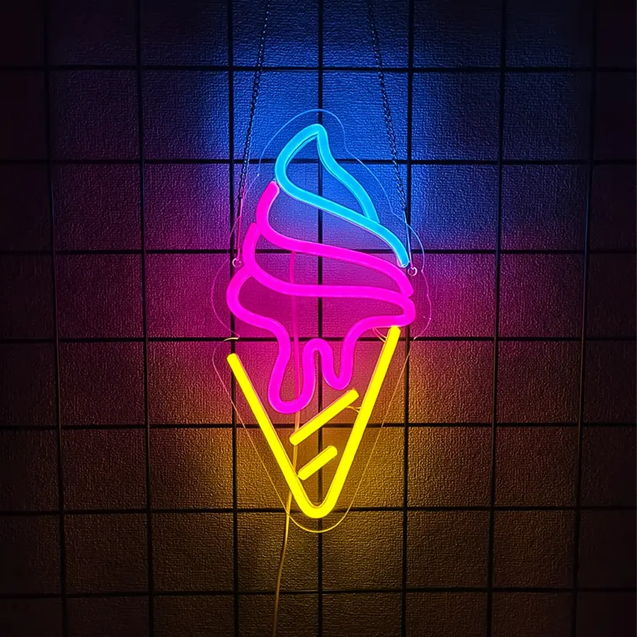 Ice Cream Shop Neon Sign Wall Decor, Personalized LED Light for Birthday Christmas Party Bedroom Bar Drink Store, USB Powered Easy Hang