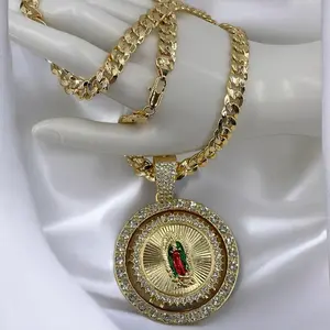 Hip Hop Style Gold Plated Virgin Mary Centenary Rotating Pendant Necklace
