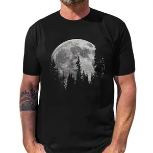 Moon Night Printed Casual T-Shirt 100% Cotton Unisex Relaxed Fit Top with Vivid Digital Print No Fading