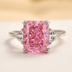RODIFFY 4.0ct Lovely Radiant Cut Pink Stone Engagement Ring for Women,5A Cubic Zirconia 925 Sterling Silver Wedding Ring