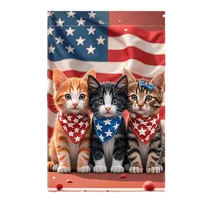 Patriotic Kitten Trio Garden Flag, 4th of July Cat Yard Flag, American Flag Bandana Outdoor Decor 12*18inch