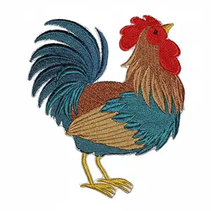 Rooster Embroidered Patch – Rustic Farmhouse Iron-On or Sew-On Applique, 5.26" x 4.56", Made in USA