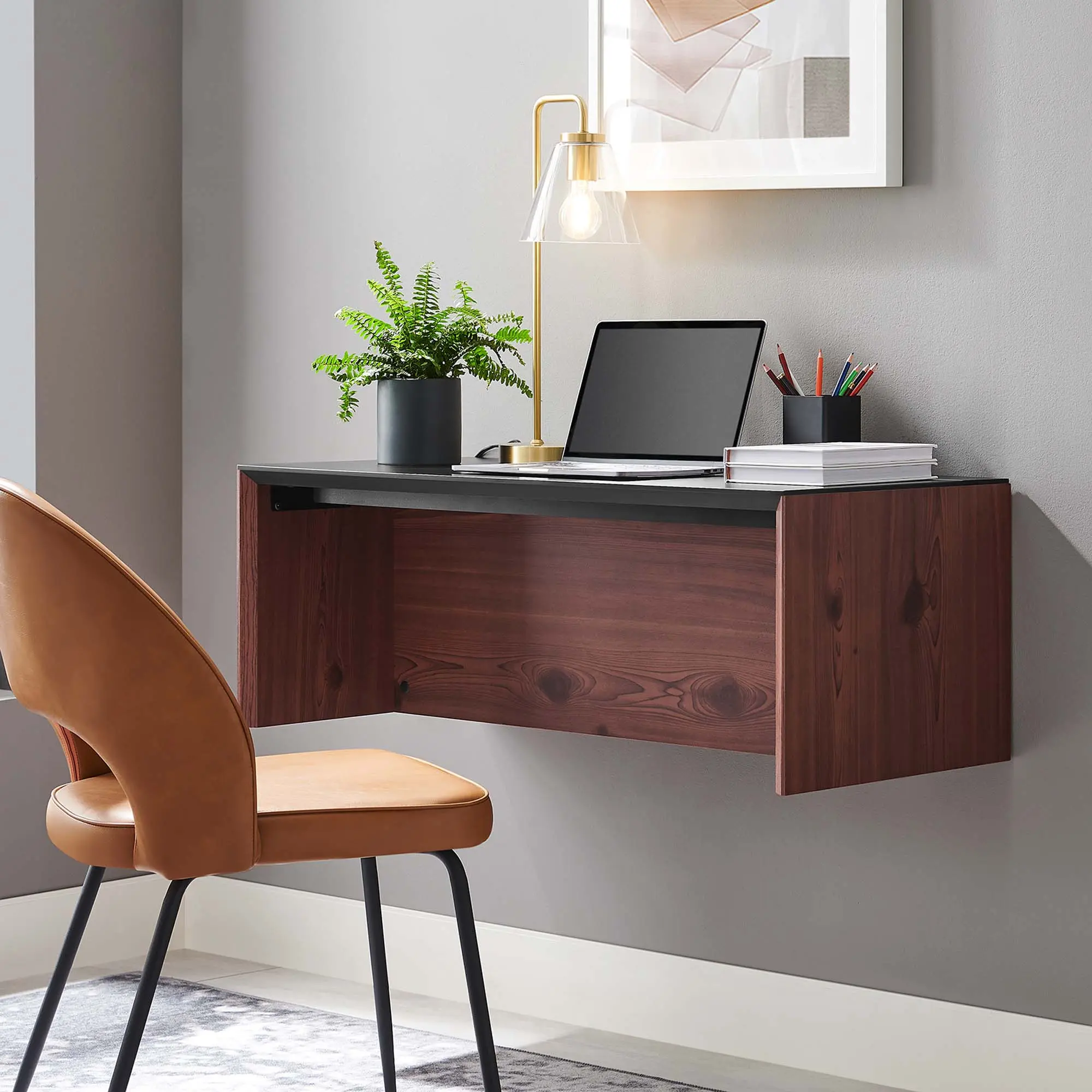 Modway Kinetic 38" Wall-Mount Office Desk in Black Cherry