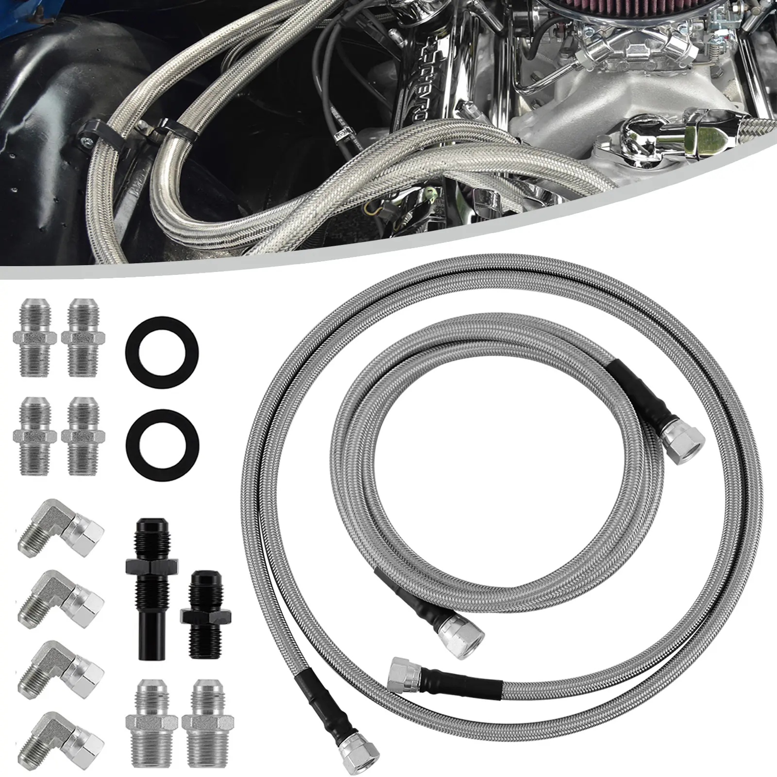 70" Flexible SS Braided Transmission Cooler Lines Kit - 6AN Fit for GM 4L60E 4L65E 4L80E TH350 TH400  #fathersdaygift