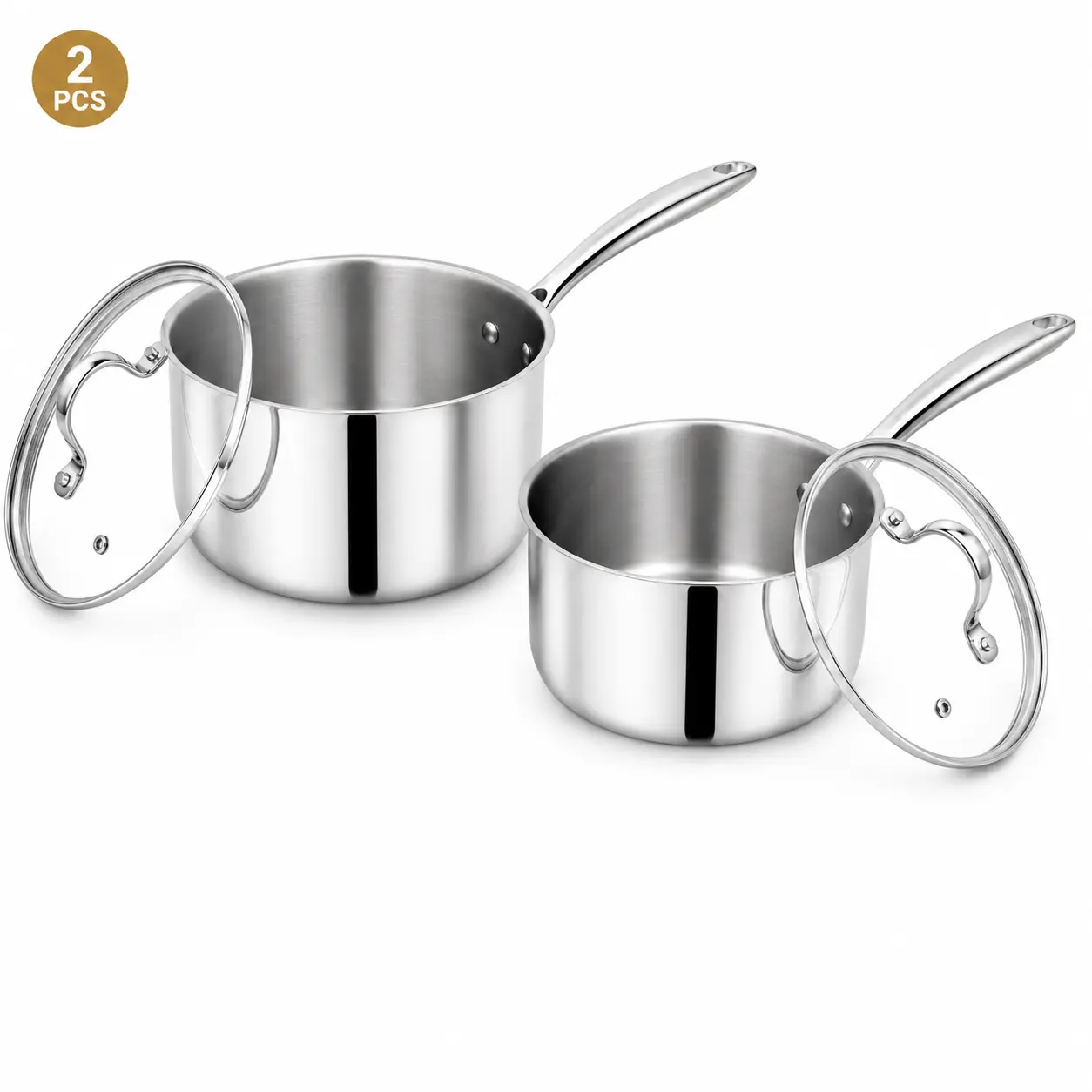 【Independence Day Special】3 Ply Stainless Steel Sauce Pan Set with Lids, 1 & 2 Quart Multipurpose Cooking Pot, Stay-Cool Handle, Induction Oven Dishwasher Safe, 1.5QT & 2.5QT