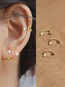 Claw Zirconia Stud Earrings Stainless Steel Piercing Jewelry C-Shaped Hoop Ear Rings, Durable & Stylish Accessory for Women