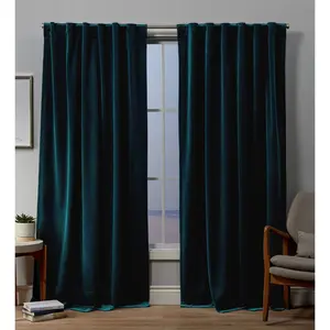Set of 2 (84"x54") Velvet Back Tab Light Filtering Window Curtain Panels Teal - Exclusive Home