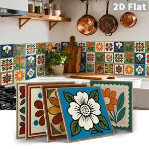 12/24 PCS per Gift Box | ART PE Crystal Decorative Tile Stickers | Retro Mexican Floral & Geometric Dot Pattern | Waterproof & Oil-Proof Self-Adhesive Tile Stickers for Kitchen, Bathroom, Floor, Ceiling, Tiles & Old Wooden Surfaces | Home Decor