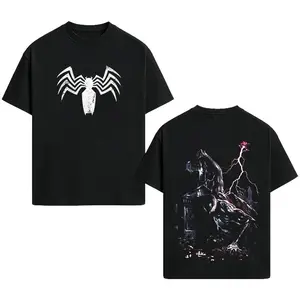 The Dark Style Symbiote Spidey V5 Double Printed Oversize Lightweight Washed Tee TV Show Graphic Top Cotton Gift T-Shirt For Comic Lover, Gift T-Shirt For Movie Lover, Black Cotton Tee, Casual Short Sleeve Crew Neck, Comfort Fit T-Shirt, Unisex