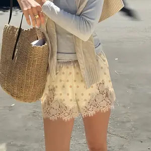 White Polka Dot Shorts With Lace Trim For Women Comfortable Summer Shorts For Women Casual Wear Mini Shorts