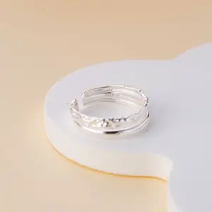 S925 silver fashion simple adjustable double layer wave ring female personality trendy temperament jewelry