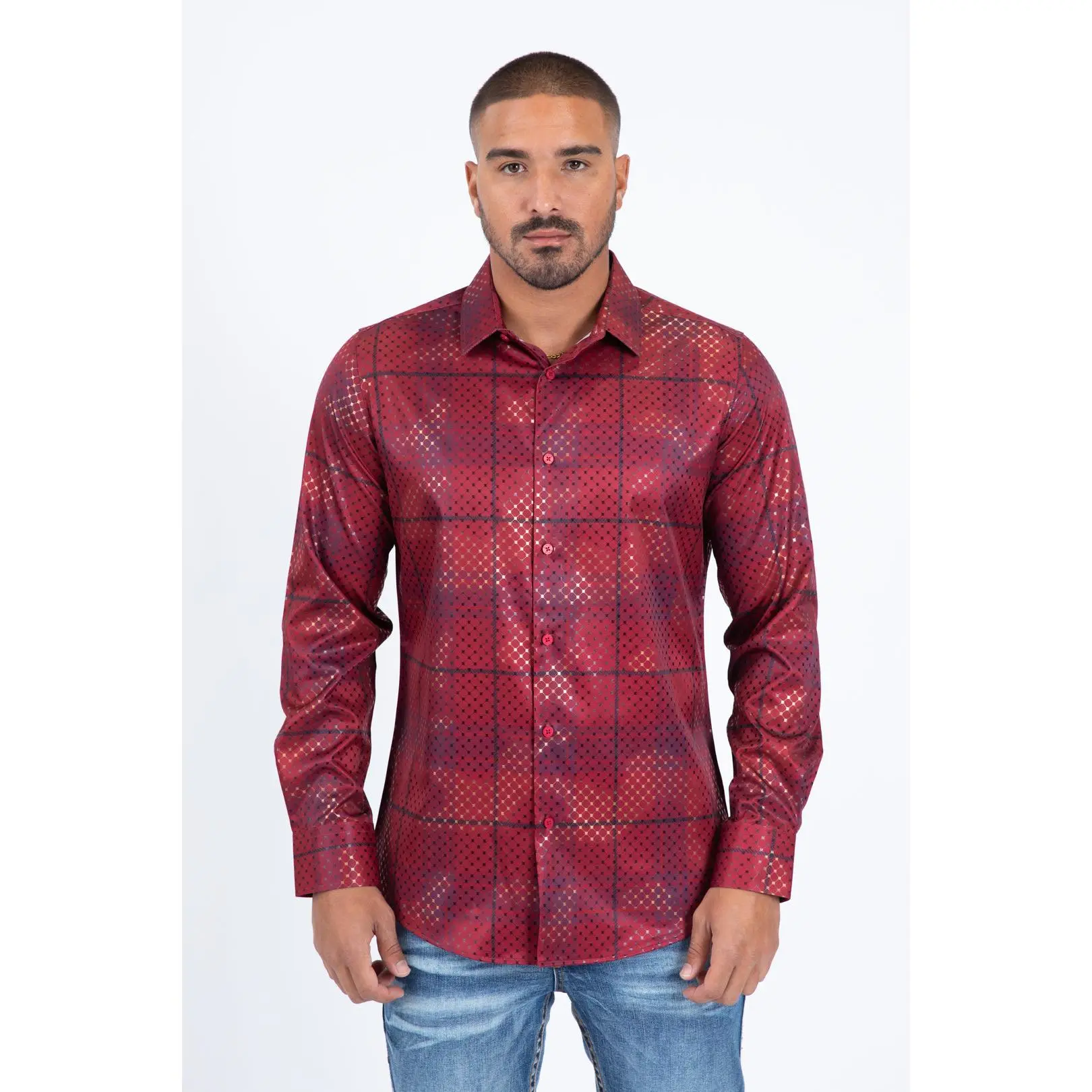 Platini Men's High Density Grid Foil Shirt (FPL11498 Red)