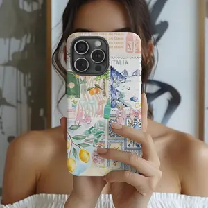 Coquette Italian Summer Collage Phone Case, Coastal Italy Phon Premium Film 2 in 1 Phone Case - Durable, Shock Absorbing and Stylish Protection - Compatible with iPhone 16, 15, 14, 13, 12, 11, Plus, Pro, Pro Max, Perfect birthday gift for friends.