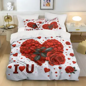Valentine's Day Bedding Set, 3-Piece Design Featuring Duvet Cover & 2 Pillowcases, No Insert Needed, Perfect Gift for Couples