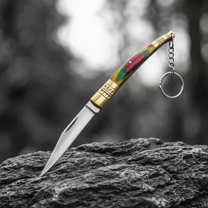 1P,pocket knife, lockless folding knife, sharp and durable, color wood handle, comfortable grip, equipped with key ring, small and portable, Outdoor knives, suitable for family or outdoor use, holiday gift