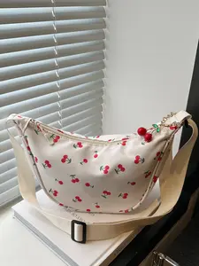 Cute cherry bag, new fashionable fruit print dumpling bag, versatile shoulder/crossbody bag