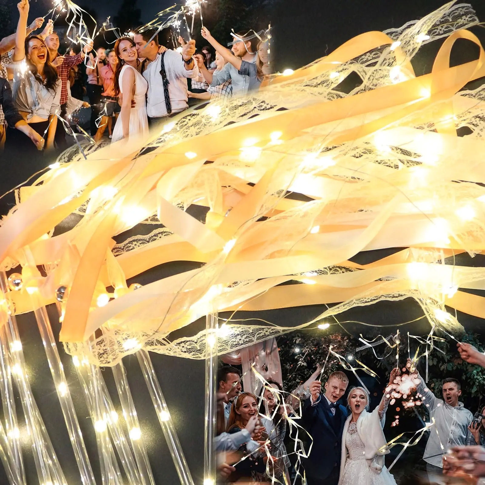 30 wedding wand ribbons with 3 colorful flashing modes, LED silk fairy wands, suitable for weddings, New Year's, carnivals, concerts, birthday parties, Halloween, and Christmas parties.