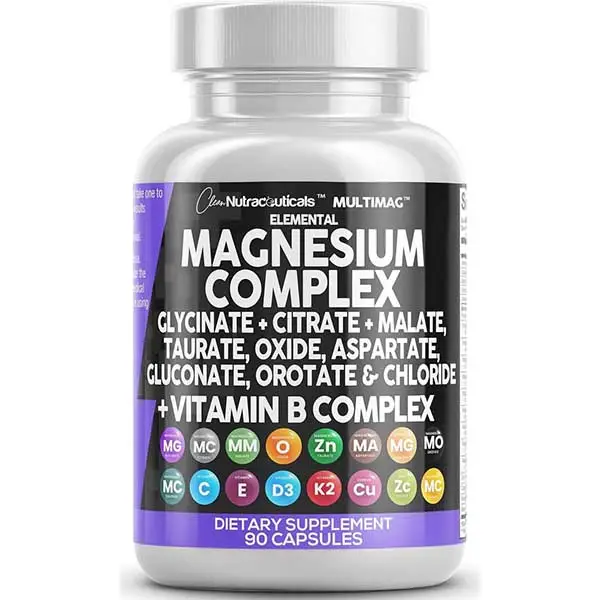 Magnesium Complex 2285mg with Magnesium Glycinate Citrate Malate Oxide Taurate Aspartate Gluconate Orotate, Zinc Manganese & Vitamin C B1 B2 B6 B12