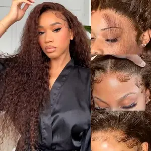 36 inch 34 inch Chocolate Brown Deep Wave 13x6 HD Transparent Lace Front Human Hair Wigs for Black Women 13x6 Lace Frontal Wig Natural Wigs Indian Hair Wigs On Sale Clearance 180 Density Long Hair TikTokShopBlackFriday