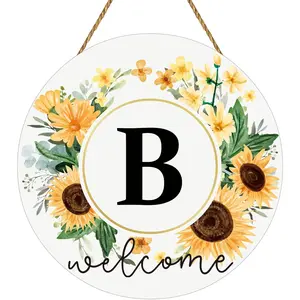Sunflower Decor Monogram Letter B Wreaths for Front Door Wreath Wooden Welcome Sign for Front Door Decor Floral Last Name Initial House Warming Spring Summer Porch Rustic Wall Home Kitchen Decorations