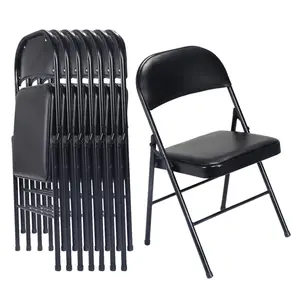 6 Pack Black Folding Chairs with Padded Seats for Outdoor & Indoor, Portable Stackable Commercial Seat with Steel Frame for Events Office Wedding Party, 330lbs Capacity