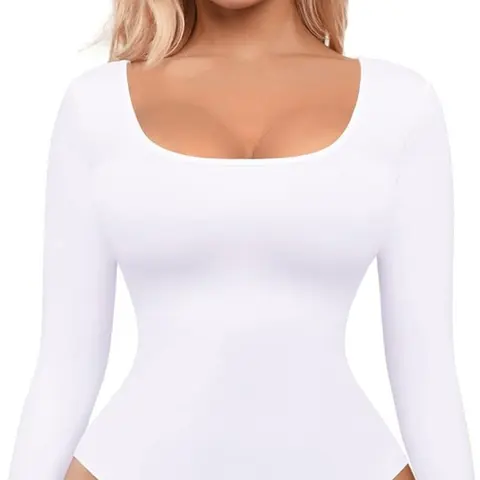 FeelinGirl U-Neck Tummy Control Thong Long Sleeve Bodysuit  Comfortable Womenswear 2