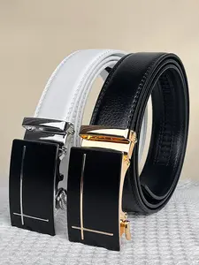 Simple business alloy automatic buckle, gold and silver metal decoration casual belt, adjustable ratchet slot belt, comfortable, easy to operate, a holiday gift for husbands and fathers.