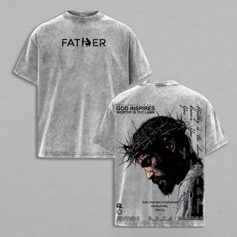 Worthy Is The Lamb, The Passion of Christ Graphic – Heavenly Father Acid Wash Tee, Forgiveness & Divine Grace Graphic Tee, Bible Verse Oversized Faith Shirt Crewneck Menswear Top Apparel, Streetwear T-Shirt