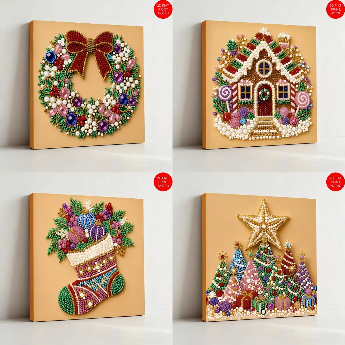 Christmas Pearl Diamond Art with Frame & Gift Box, 9.84x9.84x0.59in, Bow Wreath, Gingerbread House, Christmas Stocking, Star Tree Design, Pearl Rhinestones, Starter Kit, Wall Hanging Christmas Gift
