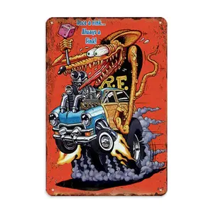 WSTKJW Rat Fink Metal Sign Vintage Home Garage Retro Wall Art Chic Man Cave Room Decor
