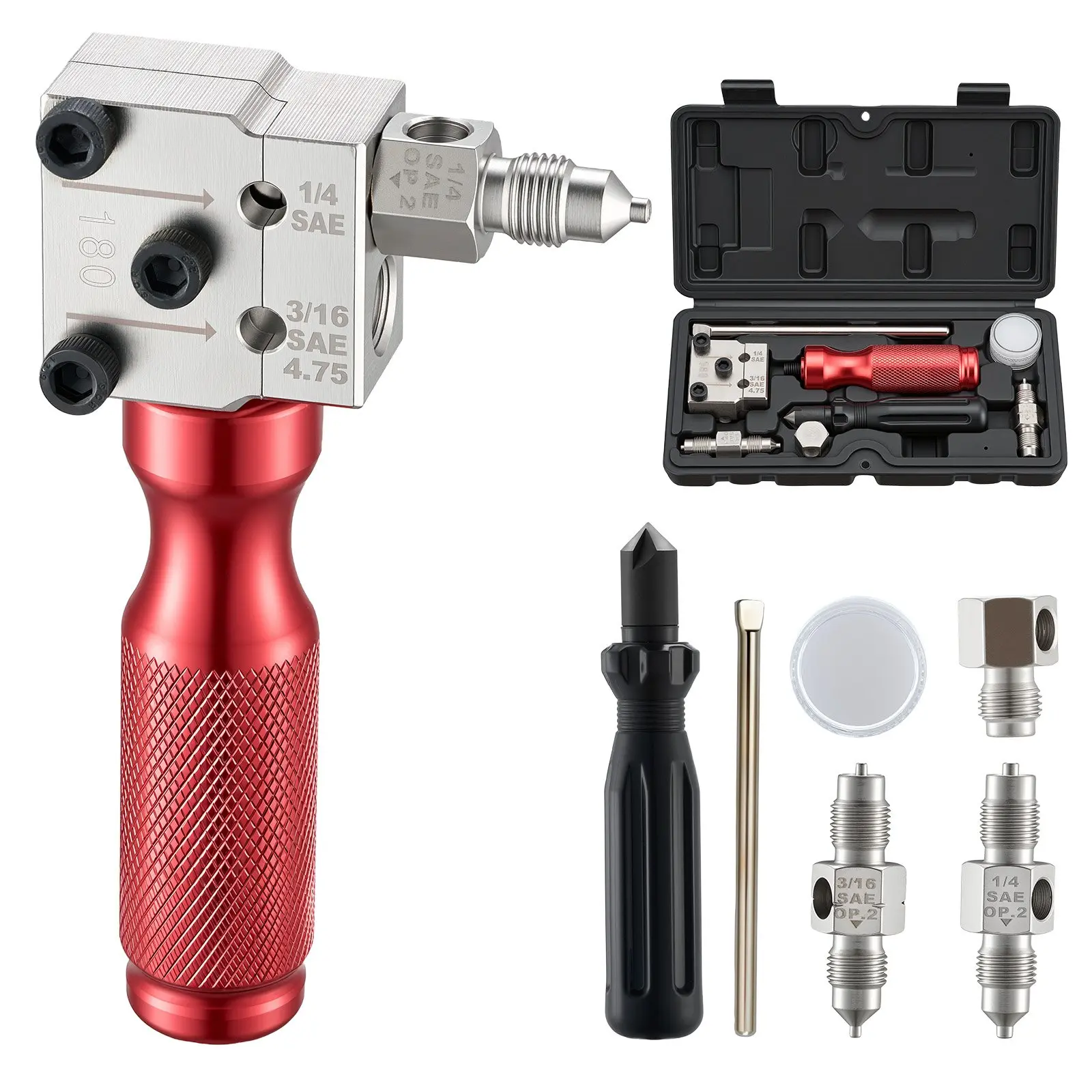 【Summerfinds】VEVOR Brake Line Flaring Tool Kit, 45° Single & Double Flare Tool for 3/16", 1/4" Copper Tubing - with 2 Forming Dies, Deburring Tool & Toolbox for Automotive Brake Hydraulic Line Repair Tool Set Tool Accessories