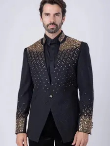 Mens Geometric Rhinestone Henley Lapel