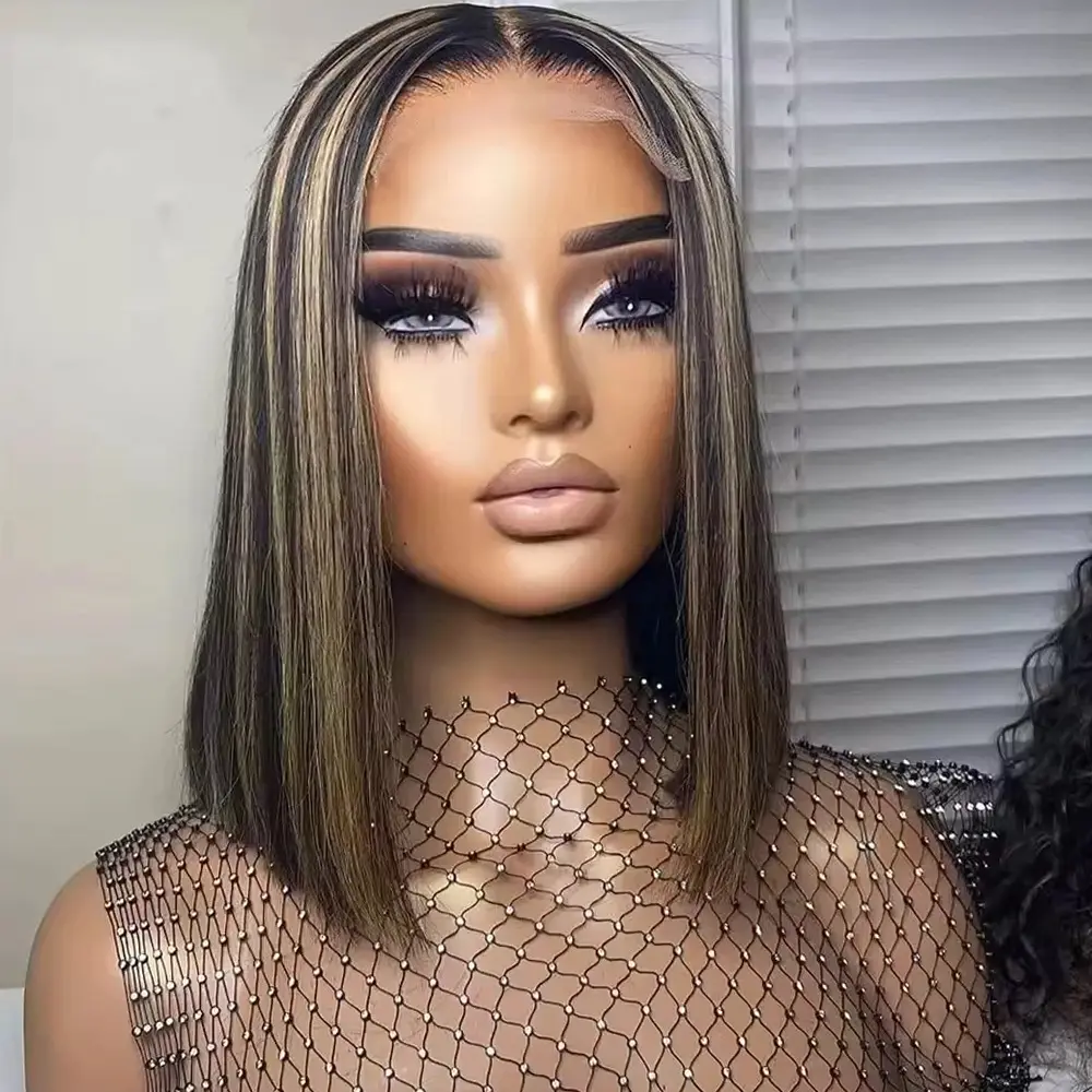 P1B/27 Highlight Honey Blonde Bob Wig 13x4 Lace Front Wigs 180% Density Bob Wigs Highlight Ombre Human Hair Lace Frontal Bob Wig